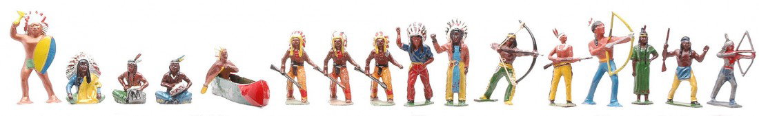 Assortment of Metal Indian Figures Barclay: Assortment of metal Indian figures including Barclay and other manufacturers Please view photo to verify selection. The figures have minor paint wear.