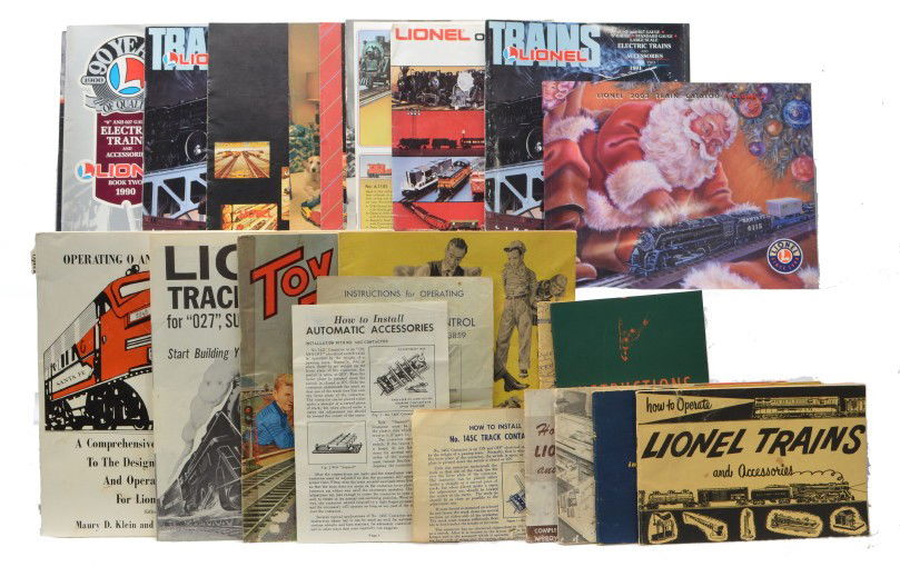Lionel Selection of Operating Manuals Layouts: Lionel postwar train & accessory operating and wiring manuals, track layouts,1955 trains and accessories, six operating manuals, miscellaneous instruction sheets and Operating O and O-27 Trains: A Com