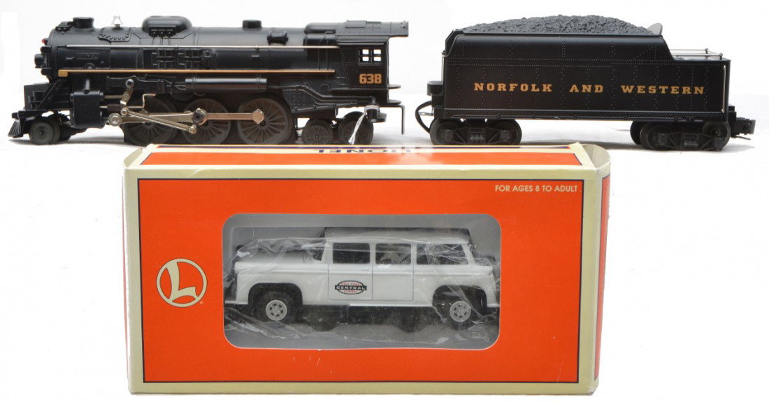 Lionel 18638 N&W Loco 18430 NYC Crew MIB: Lionel 18638 Norfolk & Western 2-6-4 steam loco numbered 638 and tender. Also included is a 18430 NYC crew car in OB. The loco and crew car are C9.