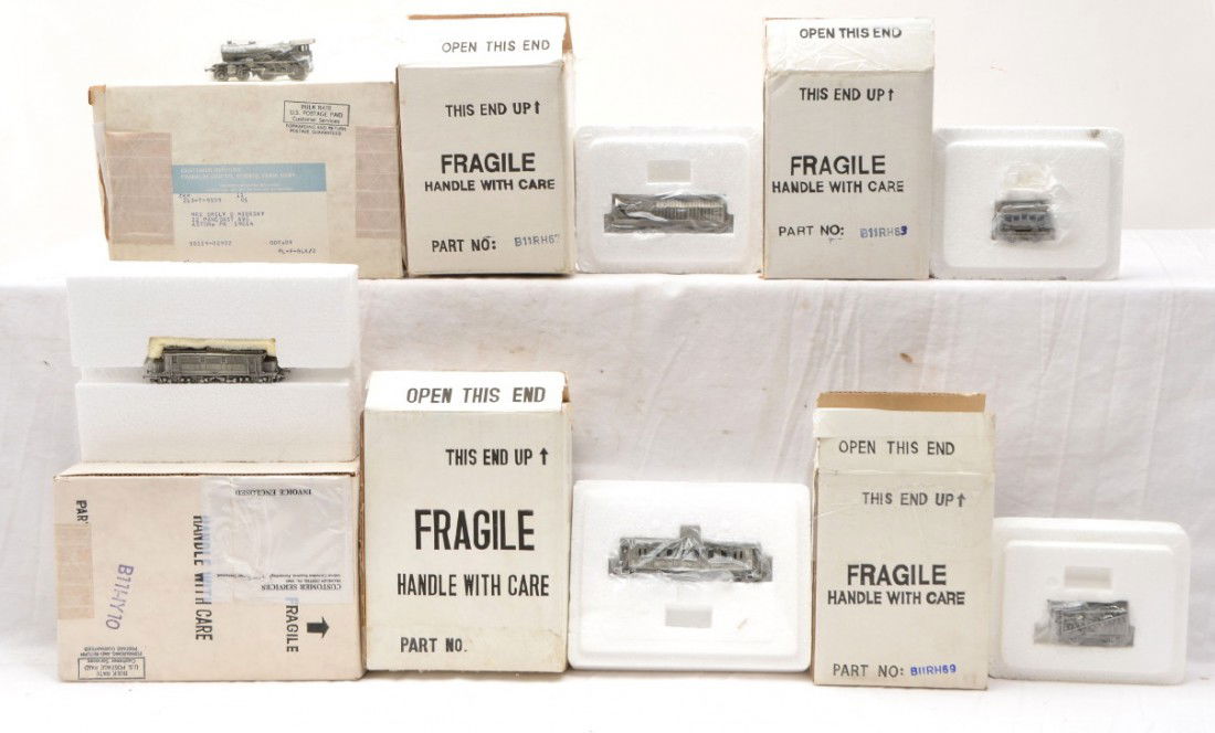 Franklin Mint Pewter Miniature Trains OBs: Franklin Mint pewter miniature trains including; Yorkshire, E44, French 40 et 8 boxcar, King LudwigÕs Royal Saloon car, French Retractable and coach car all factory new in OBs.
