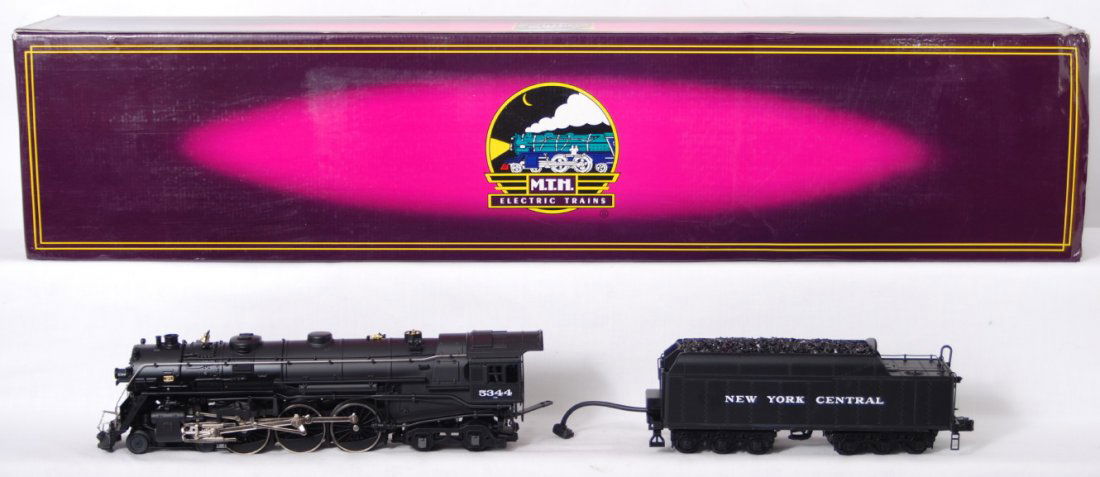 MTH New York Central J-1e Hudson with Proto: MTH modern O gauge New York Central MT-3020LP J1-e Hudson steam locomotive in OB. Loco features Protosound, Protosmoke, Protocoupler, and more. Loco is C8 with run time. Locomotive original box has li