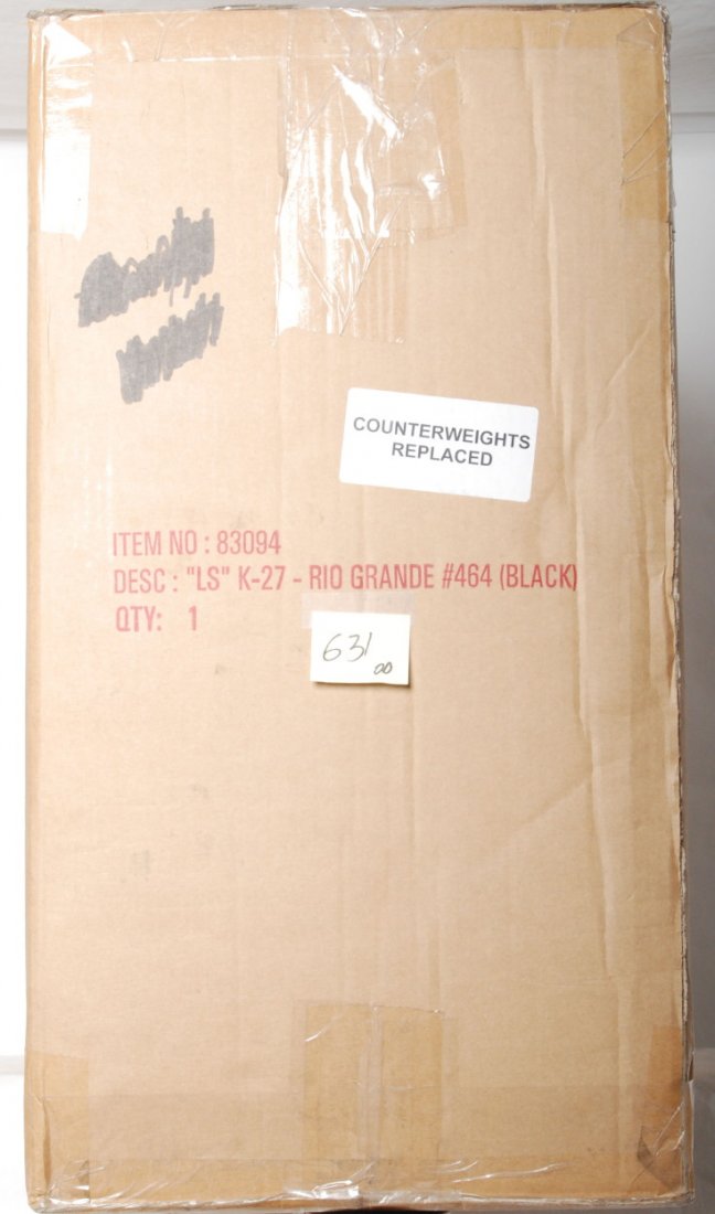 Bachmann 83094 K-27 Rio Grande K-27 steam locomot: Bachmann Spectrum modern G scale 83094 Rio Grande K-27 steam locomotive in OB. Loco features smoke, constant voltage lights, and much more. Inner carton on loco appears to be unopened C9-10.