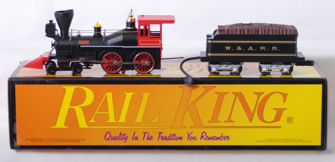 Railking 4-4-0 WARR General with Proto: `MTH Railking modern O gauge 30-1120-1 General steam locomotive in OB. Loco features Protosound, Protosmoke, Protocoupler, and more. C8.