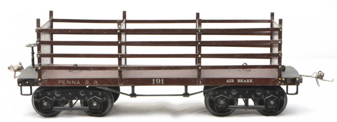 Ives 191 Dark Brown Penna. R.R. Coke Car: Ives prewar wide gauge 191 dark brown Penna. R.R. Coke car with black trim and wheels, circa 1921. The car has 1 gauge couplers, circa 1921, C6-7.