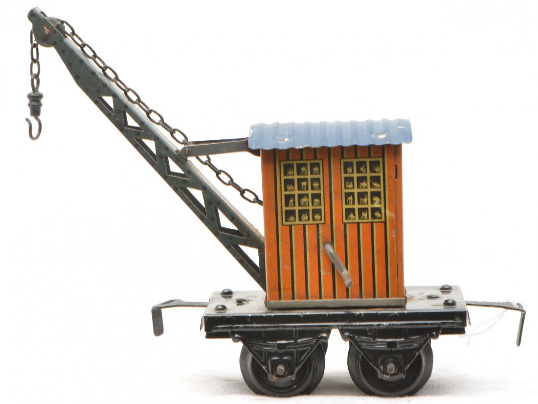 Bing Prewar 4-Wheel 10-365-0 Crane Car: Bing prewar O gauge four wheel 10-365-0 crane car, C6.