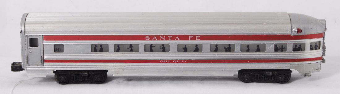 Lionel 2561 Santa Fe Vista Valley observation car: Postwar Lionel O gauge 2561 Santa Fe Vista Valley observation passenger car with original stripes, C6.