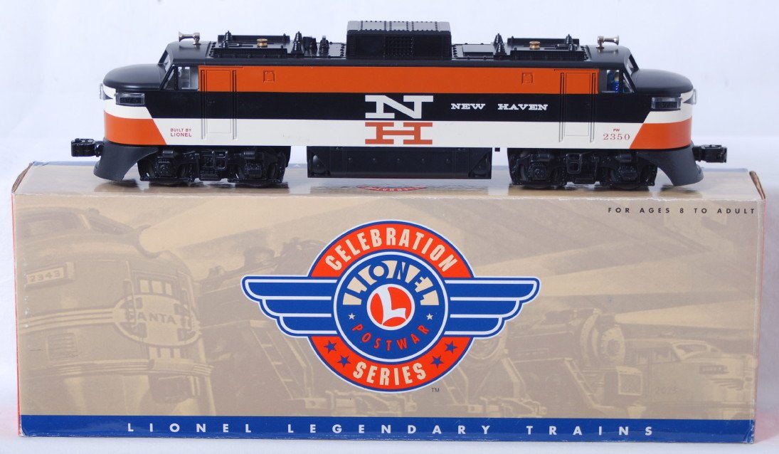 Lionel PWC New Haven 18319 EP-5 with TMCC: Lionel modern O gauge Postwar Celebration Series New Haven 18319 EP-5 electric locomotive in OB. Loco features TMCC, Railsounds, Electrocouplers, and much more. Loco is C8+ with light run time. Locomo