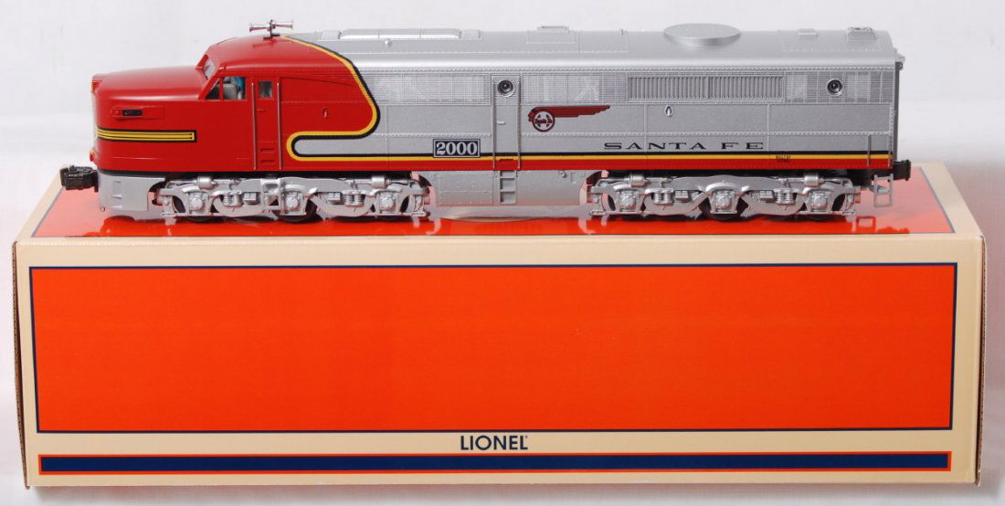 Lionel Santa Fe 18952 Alco PA-1 with TMCC: Lionel modern O gauge 18952 Santa Fe Alco PA-1 locomotive in OB. Loco features TMCC, Signal Sounds, and more. Loco is C8 condition with run time. Small paint nick below rear cab ladder.