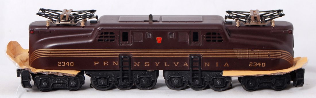 Restored Lionel 2340 PRR Tuscan five stripe GG-1: Postwar Lionel O gauge 2340 Pennsylvania Tuscan GG-1 five stripe electric locomotive, restored to look C8.