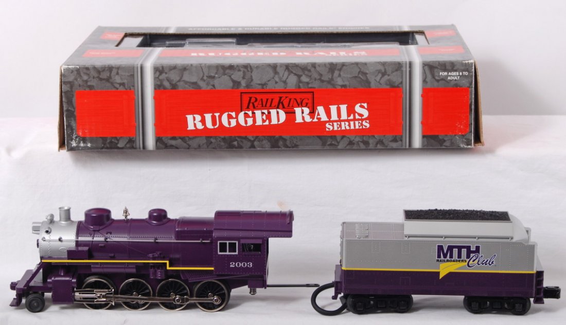 MTH 2-8-0 club locomotive with Proto 2: MTH Railking modern O gauge 30-1309-1 MTH Railroad Club 2-8-0 steam locomotive in OB. Loco features Protosound 2.0, DCS control, Protosmoke, Protocoupler, and more. Loco is C8 with run time.