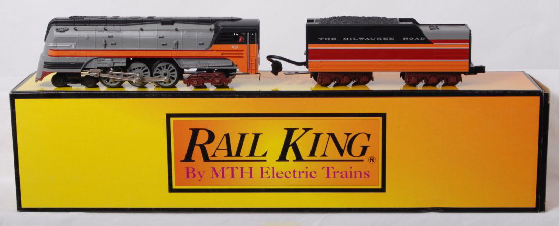 Railking Hiawatha Hudson with Proto 2: MTH Railking modern O gauge 30-1348-1 Milwaukee Road Hiawatha hudson steam locomotive in OB. Loco features Protosound 2.0, DCS control, Protosmoke, Protocoupler, and more. Loco is C8 with run time.