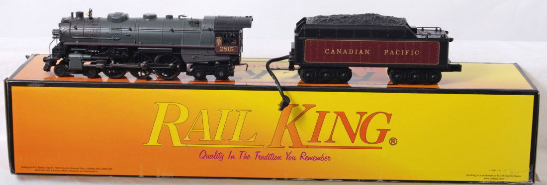 Railking Canadian Pacific Hudson with Proto 2: MTH Railking modern O gauge Canadian Pacific 30-1358-1 hudson steam locomotive in OB. Loco features Protosound 2.0, DCS control, Protosmoke, Protocoupler, and more. Loco is C8 with run time.
