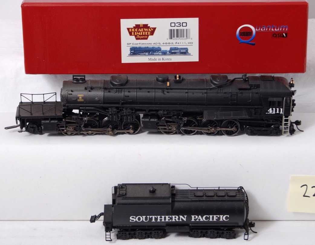 Broadway Limited Southern Pacific AC-5 Cab Forward: Broadway Limited modern HO 030 Southern Pacific AC-5 Cab Forward in OB. Loco features DCC control, QSI sound and more. Loco is C8 with run time.