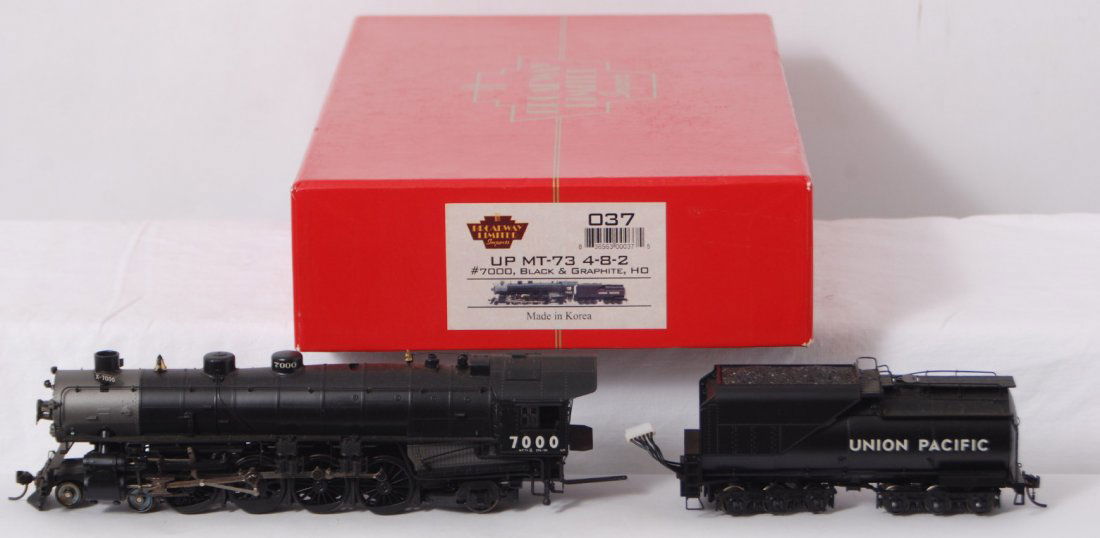 Broadway Limited Union Pacific 4-8-2: Broadway Limited modern HO 037 Union Pacific MT-73 4-8-2 steam locomotive in OB. Loco features QSI Sound, DCC control, and more. Loco is C8 with run time.