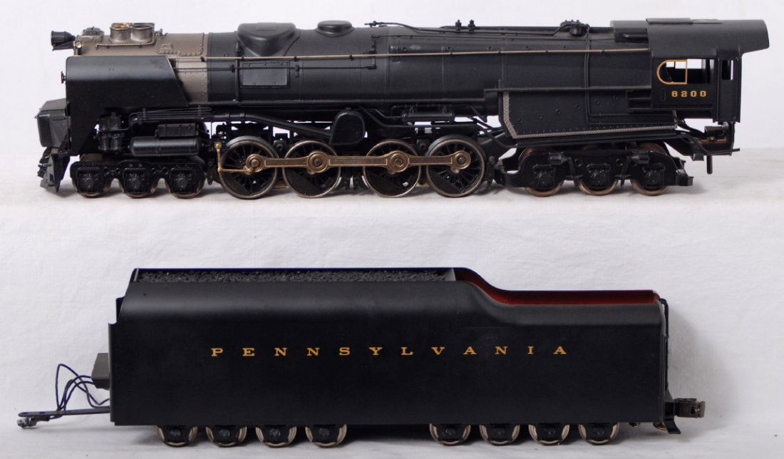 3rd Rail Pennsylvania S-2 steam turbine: 3rd Rail brass modern O gauge Pennsylvania S-2 steam locomotive in OB. Loco features Pitman can motor, smoke and sound. Loco is C7+ with a few small paint chips on the lip of then tender deck. Loco bo