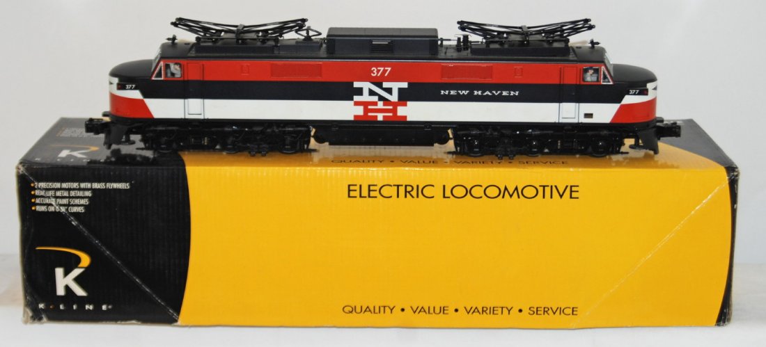 K Line New Haven EP-5 with sound: K Line modern O gauge K2749-0377HC New Haven EP-5 electric locomotive in OB. Loco features sound and cruise control. Loco is C8 with run time. OB has corner wear.
