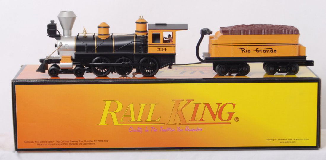 Railking Rio Grande 4-6-0 with Proto 2: MTH Railking modern O gauge 30-1372-1 Rio Grande 4-6-0 steam locomotive in OB. Loco features Protosound 2.0, DCS control, Protosmoke, Protocoupler, and more. Loco is C8 with run time.