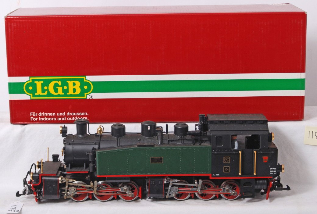 LGB 20851 Hanomag steam locomotive 104 in OB: Modern era LGB G scale 20851 Hanomag SEG steam locomotive 104 in original box, C8. Box shows little wear.