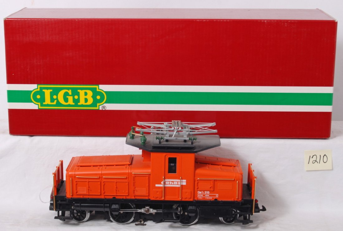 LGB 2044 RhB electric locomotive in OB: Modern era LGB G scale 2044 RhB electric locomotive in original box, C8. Box shows little wear. Loco has loose but included headlight lens.