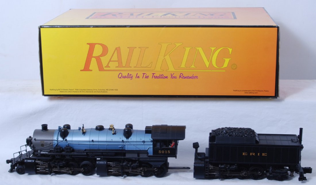Railking Erie Triplex with Proto 2: MTH Railking modern O gauge 30-1337-1 Erie Triplex 2-8-8-8-2 steam locomotive in OB. Loco features Protosound 2.0, DCS control, Protosmoke, Protocoupler, and more. Loco is C8 with run time. Small punc