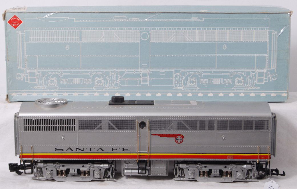 Aristo Craft G scale Santa Fe FB-1 Alco REA-22060: Modern era Aristo Craft Trains G scale/Gauge 1 REA-22060 Santa Fe Alco FB-1 diesel locomotive in original box, with one half of styrofoam insert, should clean and polish C7. Box show light/mild wear a