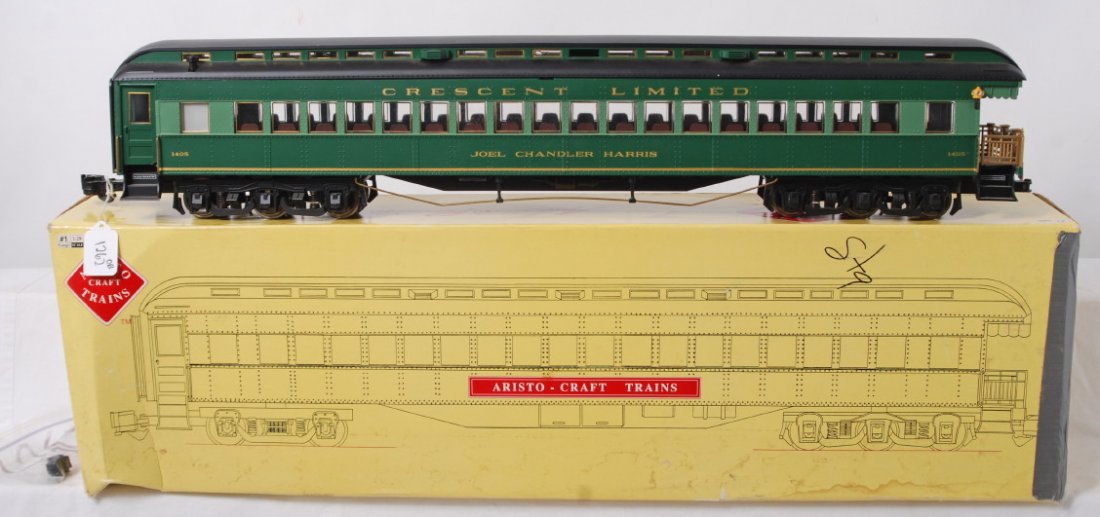 Aristo Craft Southern Crescent Joel Chandler Harr: Modern era Aristo Craft Trains G scale/Gauge 1 Southern Crescent 1405 Joel Chandler Harris observation car, ART-31305 in original box, C7-8. Train has detached rear coupler, included. Box is moderatel