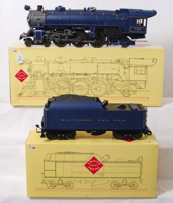 Aristo Craft Baltimore and Ohio 4-6-2 in OB w/sou: Modern era Aristo Craft Trains G scale/Gauge 1 ART-21402 Baltimore and Ohio 4-6-2 Pacific steam locomotive and tender in original boxes. Tender and loco have cracked trim and loco is missing pilot. Tr