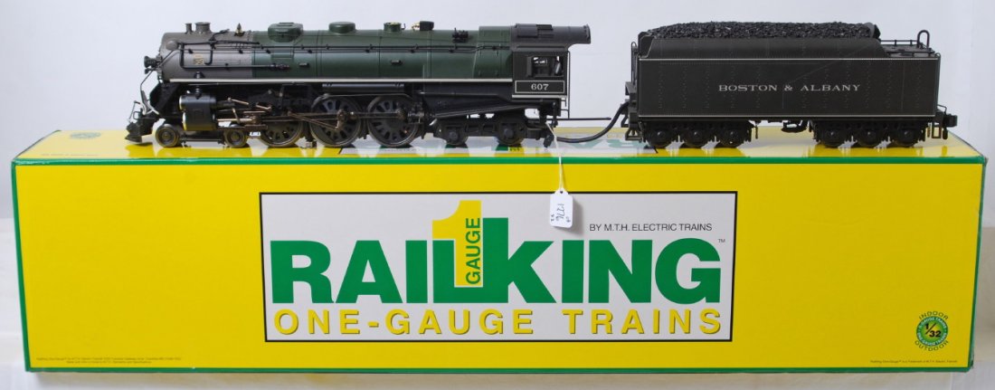 Rail King Gauge 1 B&A 4-6-4 J3A Hudson in OB: Modern era Rail King G scale/Gauge 1 70-3007-1 Boston and Albany 607 4-6-4 J3a Hudson steam locomotive and tender w/Proto-Sound 2.0 in original box, should clean C8-9 but graded C8 due to having been 