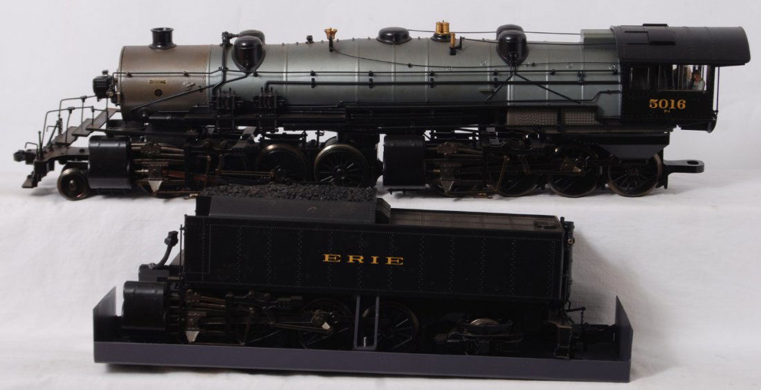 Rail King 70-3022-1 Erie 2-8-8-8-2 triplex steam: Modern era Rail King G scale/Gauge 1 70-3022-1 Erie 2-8-8-8-2 Triplex steam locomotive and tender No. 5016 w/ProtoSound 2.0 in original box. Train looks C8 area. Box shows light wear.