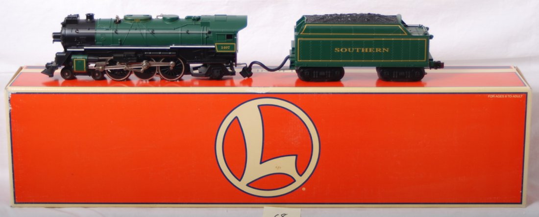 Lionel Southern $-6-2 steam locomotive with TMCC: Lionel modern O gauge 18088 Southern 4-6-2 steam locomotive in OB. Loco is command ready, but includes command upgrade literature and is assumed to have been upgraded to TMCC. Loco also features smoke