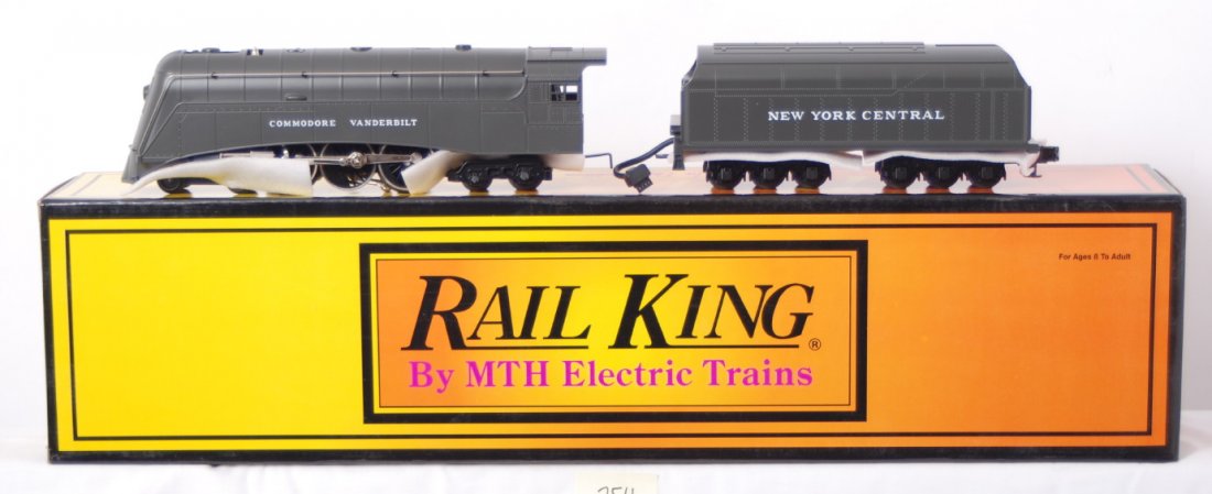 Railking New York Central Commodore Vanderbilt: MTH Railking modern O gauge 30-1133-0 New York Central Commodore Vanderbilt in OB. Loco features smoke and whistle. Loco is C8-9 with light run time.