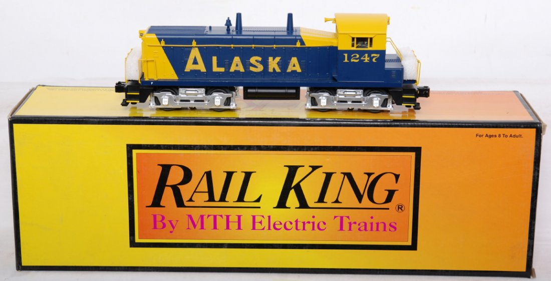 Railking Alaska SW-8/9 with Proto 2: MTH Railking modern O gauge 30-2221-1 SW-8/9 switcher in OB. Loco features Protosound 2.0, DCS control, Protocouplers, and more. Loco is C8 with run time.