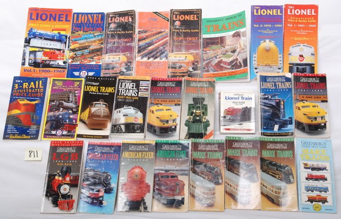 Twenty-four Lionel, Marx, A.F., MTH pocket guides: Twenty-four Lionel, Marx, American Flyer, MTH, and LGB toy train pocket guides. Nice reader quality, some light wear, no missing covers. Please view the photos of the items in this lot for quantity an