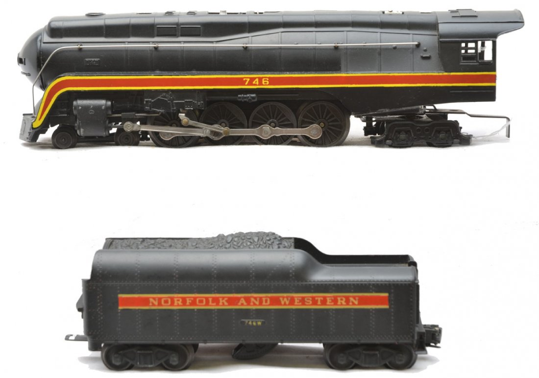 Lionel 746 N&W Class J Northern Loco 746W: Lionel postwar 746 Norfolk & Western 4-8-4 Class J Northern steam loco with a 746W tender. The loco and tender are C7-8.