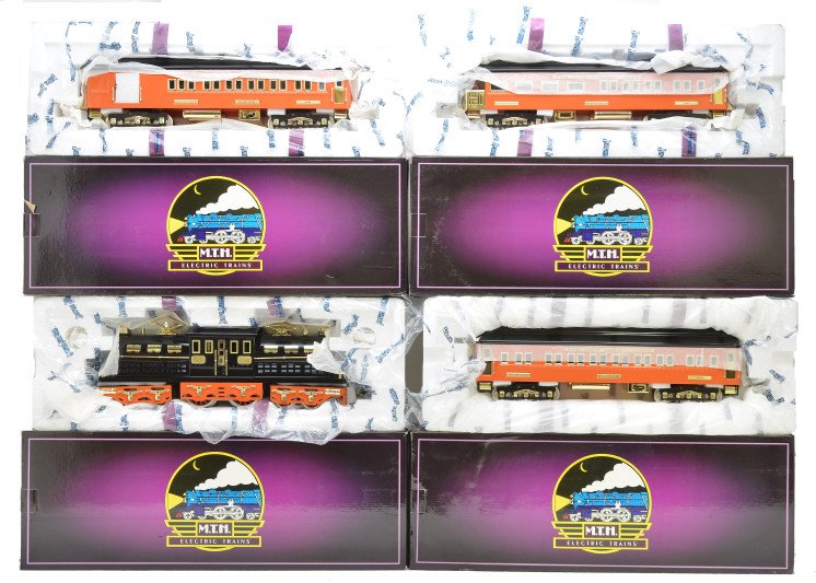MTH TT Ives Olympian Passenger Set MINT OBs: MTH Tinplate Traditions Ives standard gauge Olympian passenger set including; 10-1164-1A electric 3245 engine Contemporary Version, 10-1164B combine, 10-1164C coach and 10-1164D observation all in OBs