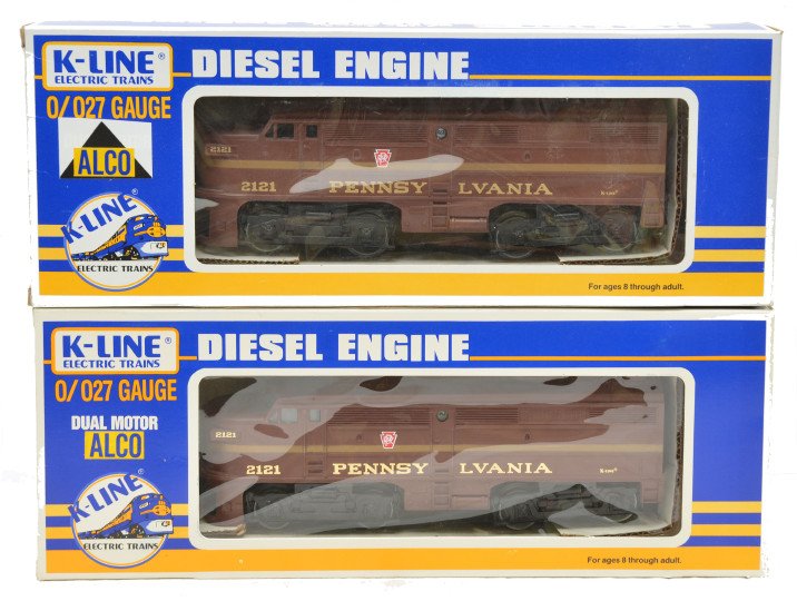 K-Line K-2121 K-2121D PRR Alco AA Units: K-Line K-2121 Pennsylvania Alco A and K-2121D Pennsylvania Alco dummy A unit both in OBs, C8.