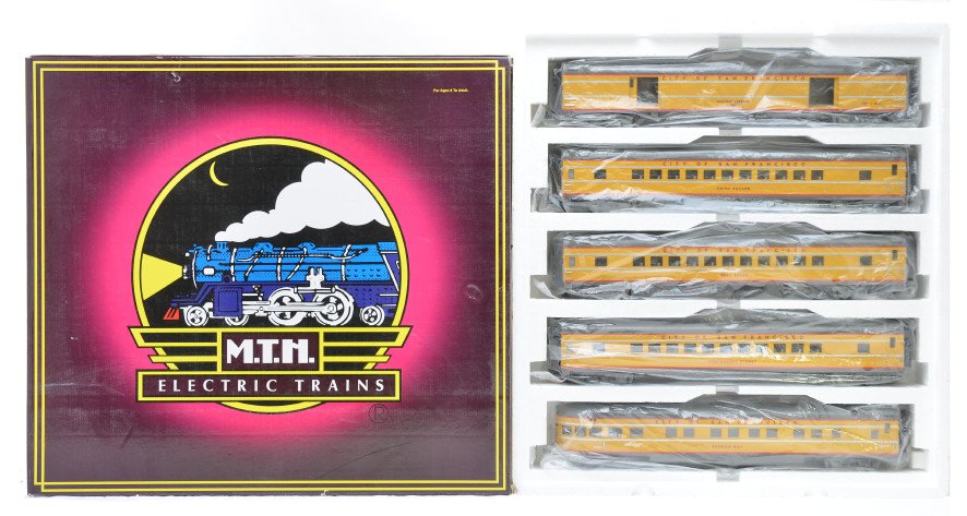 MTH 20-6566 City of SF 5-Car Pass Set OB: MTH 20-6566 City of San Francisco 5-Car 70Õ ABS passenger set smooth including; baggage, three Pullmans and an observation in OB. Cars have very light run time, C8.