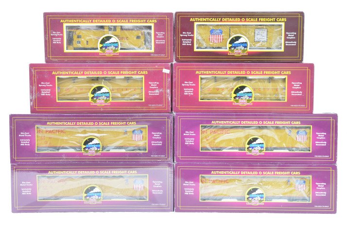 MTH UP 20-93053 20-98204 20-9405L 20-91013 MIB: MTH Union Pacific freight cars including; four factory sealed 20-93053 61Õ mail boxcars, two are factory sealed, two 20-98204 coil car, 20-9405L refrigerator car and a 20-91013 extended vision caboos