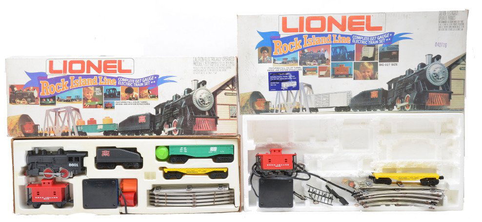 Lionel 1661 RI 1792 True Value RI Freight Sets: Lionel 1661 Rock Island Line freight set and a 1792 True Value Rock Island Line freight set missing the engine, tender and boxcar both in OBs. The 1661 is C8.