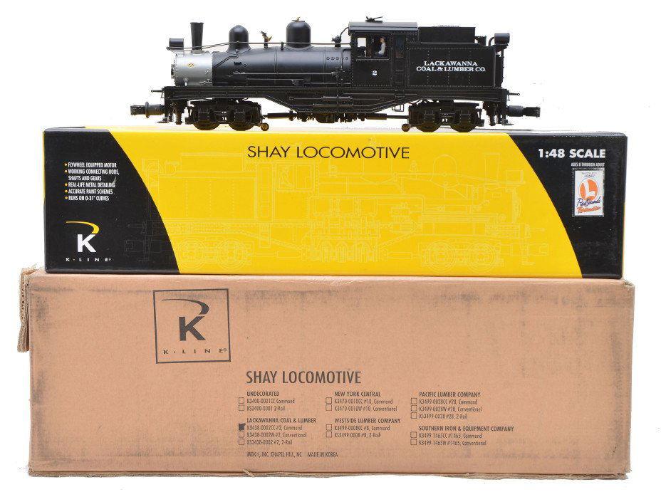 K-Line K3438-0002CC Lackawanna Shay Loco: K-Line K3438-0002CC Lackawanna Coal and Lumber Shay Loco in OBs with outer shipping carton, C8.