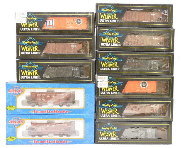 Weaver B&LE 9765 81580 75553 75569 8456-3: Weaver Bessemer & Lake Erie freight cars including; 9765 and 81580 PS-1 40Õ boxcar and three bay coal cars; 75553, 75569, 75570, 75571, 75574, 75575 and 75576 all in OBs. Also included are Atlas Bess