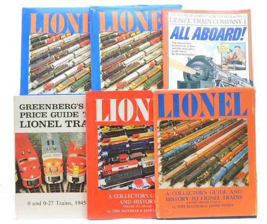 Selection of Lionel Reference Books: Lionel reference books including: Lionel A CollectorÕs Guide and History to Lionel Trains Volume I: Prewar O Gauge, two Volume II: Postwar and Volume IV: 1970-1980 all by Tom McComas & James Tuohy, G