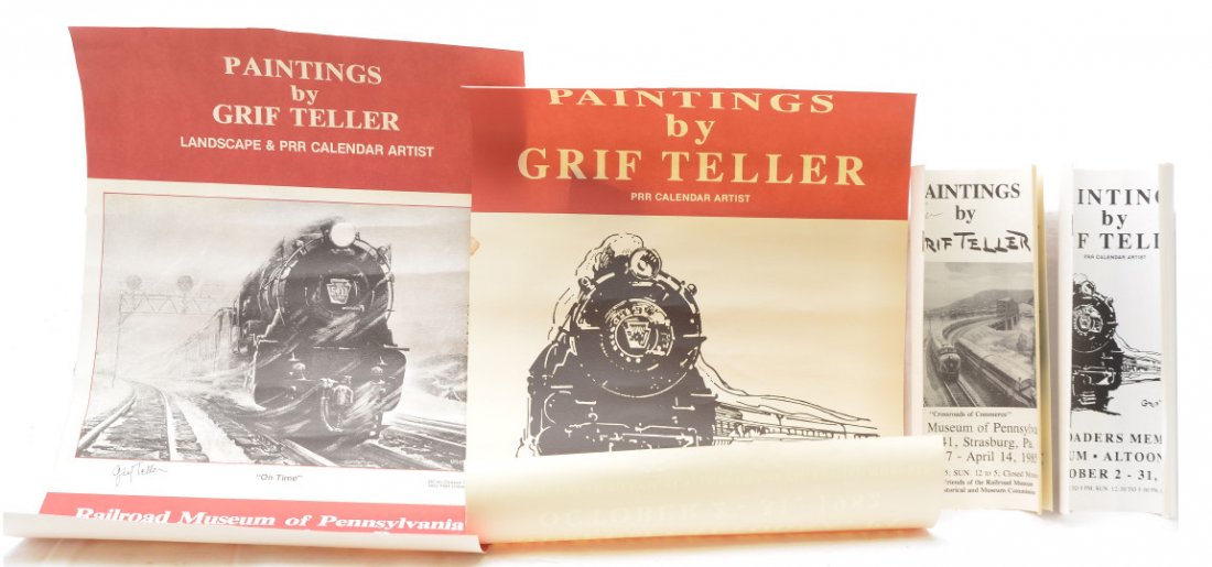 Adv, Posters & Brochures Signed by Grif Teller: Advertising posters and brochures for the Railroad Museum of Pennsylvania in Strasburg, Pa in 1985 and Railroaders Memorial Museum in Altoona in 1982. The posters and brochures have been signed by Gri