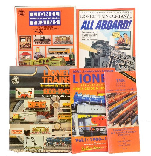 Selection of Lionel Reference Books: Lionel Trains Standard of the World 1900-1943 by Donald S. Fraley M.D., First and Second Editions, All Aboard! The Story of Joshua Lionel Cowen & His Lionel Train Company by Ron Hollander, Lionel Illu