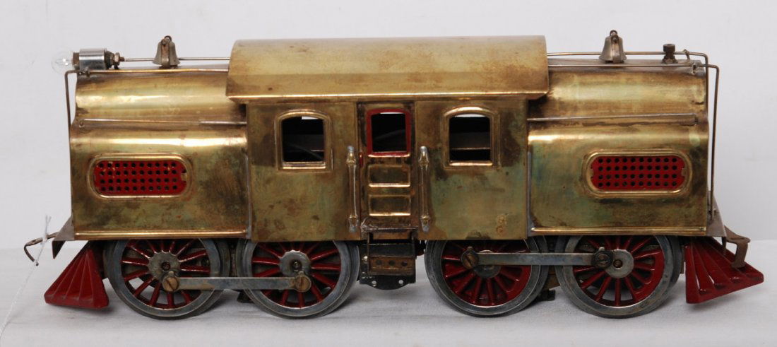 Lionel 1912 Special Brass 0-4-4-0 electric loco: Prewar Lionel standard gauge 1912 Special Brass 0-4-4-0 electric locomotive, tarnish on each end, C6.