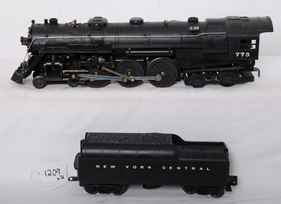 Lionel 773 Hudson steam loco and 773W tender: Postwar Lionel O gauge 1964 773 Hudson steam locomotive with 773W New York Central whistle tender, loco is missing a marker light jewel, otherwise trains will clean nice C8.