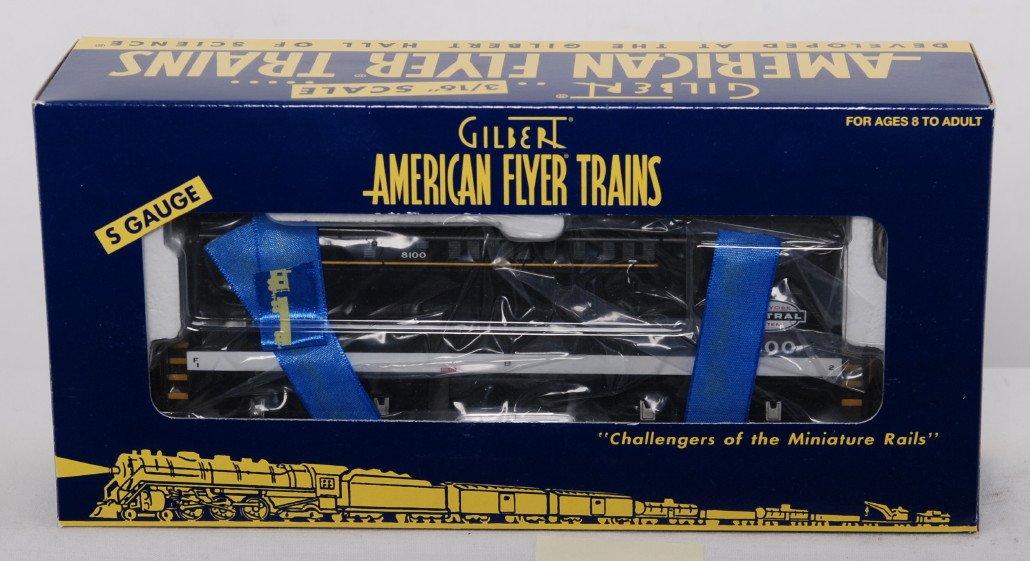 American Flyer New York Central Baldwin switcher: American Flyer modern S gauge 48043 New York Central Baldwin switcher in OB. Switcher appears to be factory wrapped and unrun C9-10. Loco features can motor, interior lighting, and more.