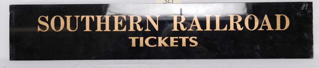Southern Railroad ticket window glass: Really neat railroadiana. Southern Railroad ticket window glass. Measures 4.5 inches tall by 24 inches wide. Shows light chipping at corners, believed to be original. See photos for best description.