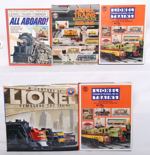 5 Lionel TCA and other books: Five books on Lionel Trains includes two copies of TCA 1900-1943 Standard of the World second edition, TCA 1900-1943 Standard of the World first edition, Lionel A Century of Timeless Toy Trains by Pon