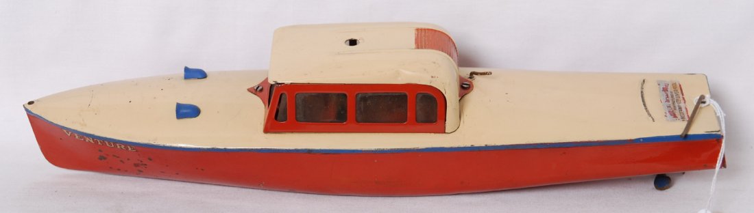 Hornby Speed Boat Venture mechanical toy boat: Postwar Hornby Speed Boat, Venture mechanical toy boat, C6-7. No key.